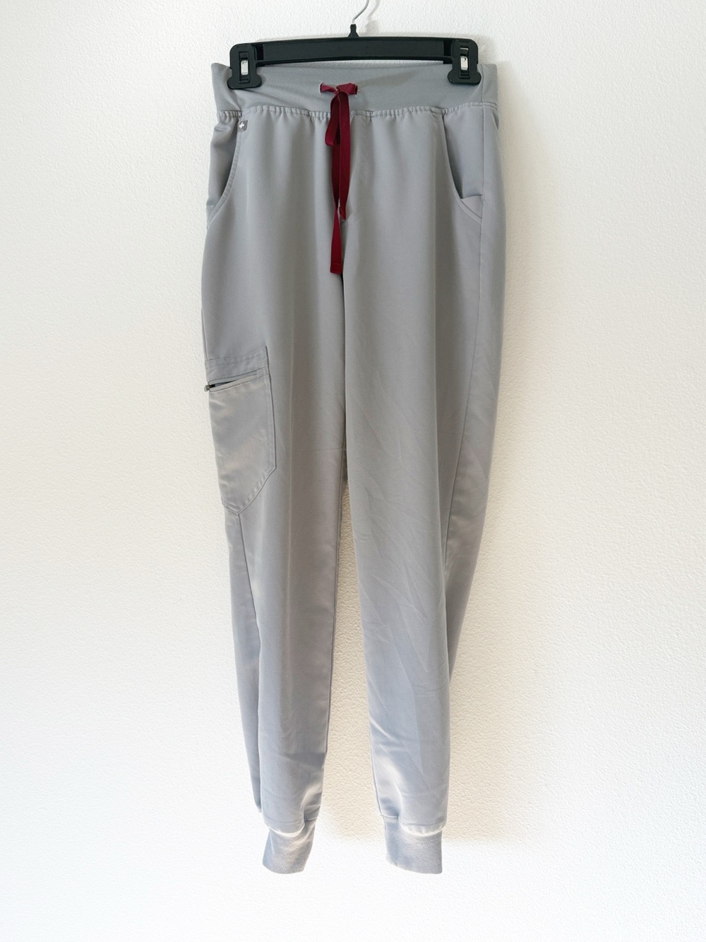 Figs Light Gray Jogger Pants with Maroon Drawstring